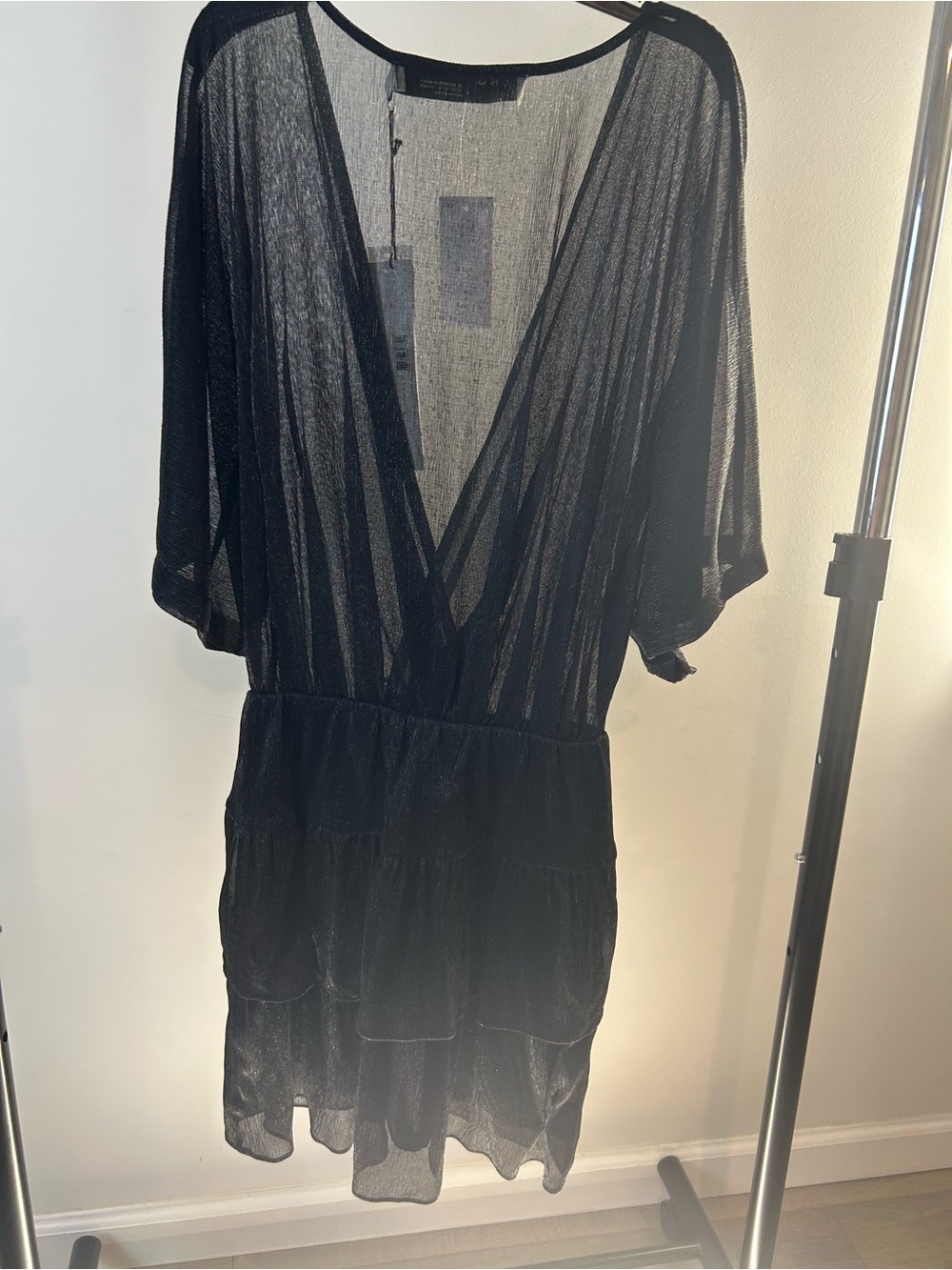 IRO Black Sheer V-Neck Layered Dress Sz 36/XS